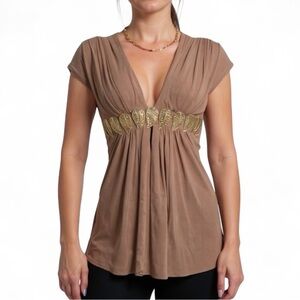 Sky Brand Top XS tan Y2K